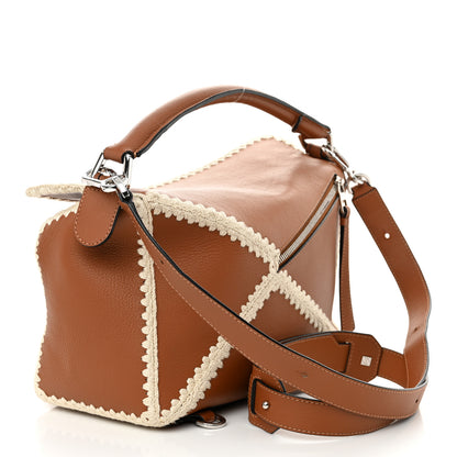Loewe Calfskin Crochet Trim Medium Puzzle Bag Tan 3 of 11