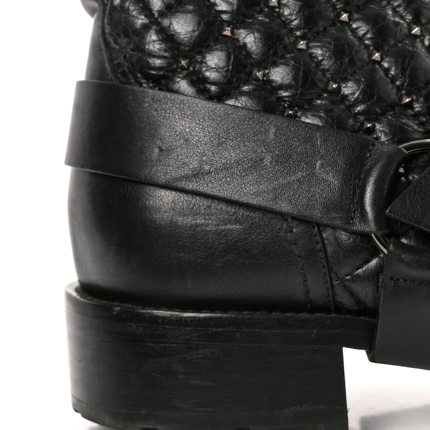 Crackled Lambskin Rockstud Spike 20mm Combat Boots 40 Black