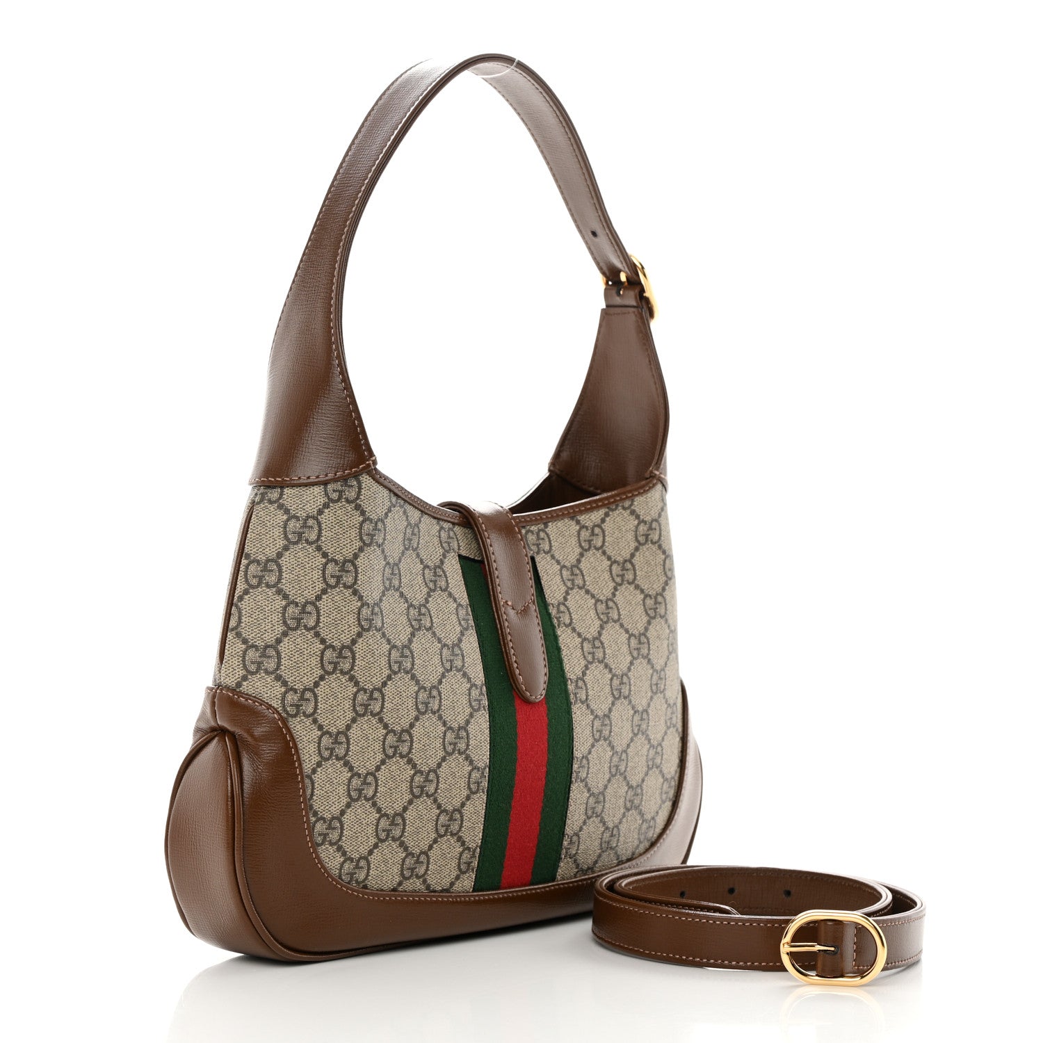 Gucci GG Supreme Monogram Azalea Calfskin Web Small Jackie 1961 Hobo Beige Ebony Brown Sugar 3 of 11