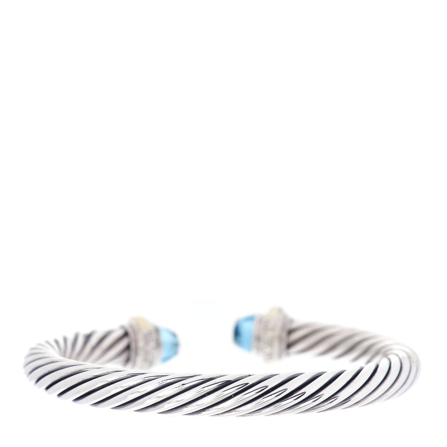 David Yurman Sterling Silver 14K Yellow Gold Blue Topaz 7mm Cable Classics Bracelet 3 of 4