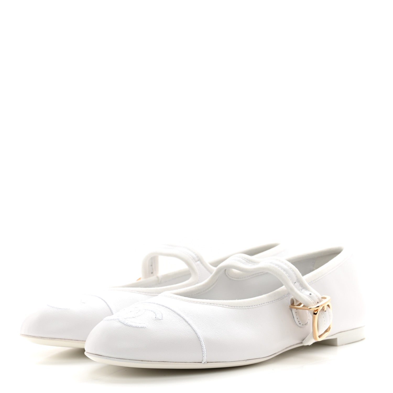 Chanel Lambskin Mary Jane Flats 37.5 White 3 of 9