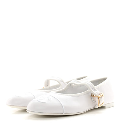 Chanel Lambskin Mary Jane Flats 37.5 White 3 of 9