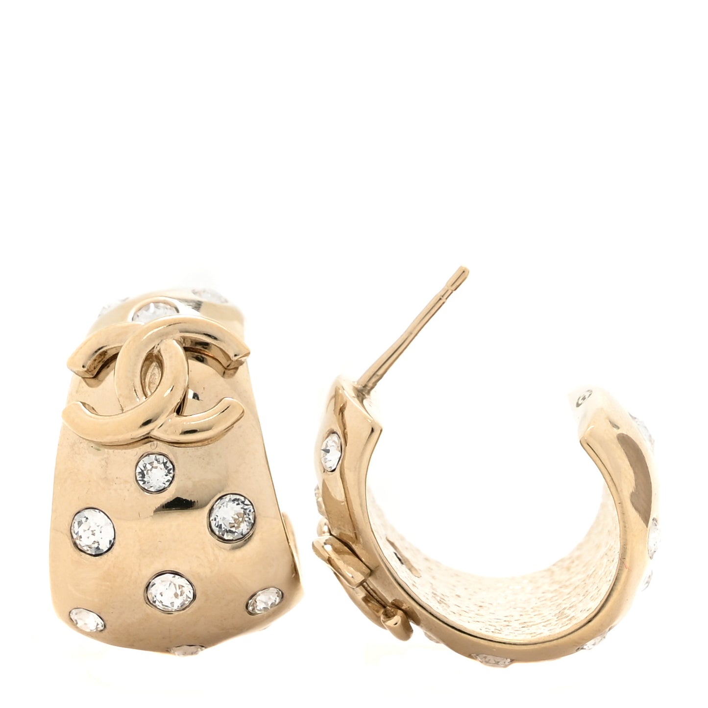 Metal Crystal CC Hoop Earrings Gold
