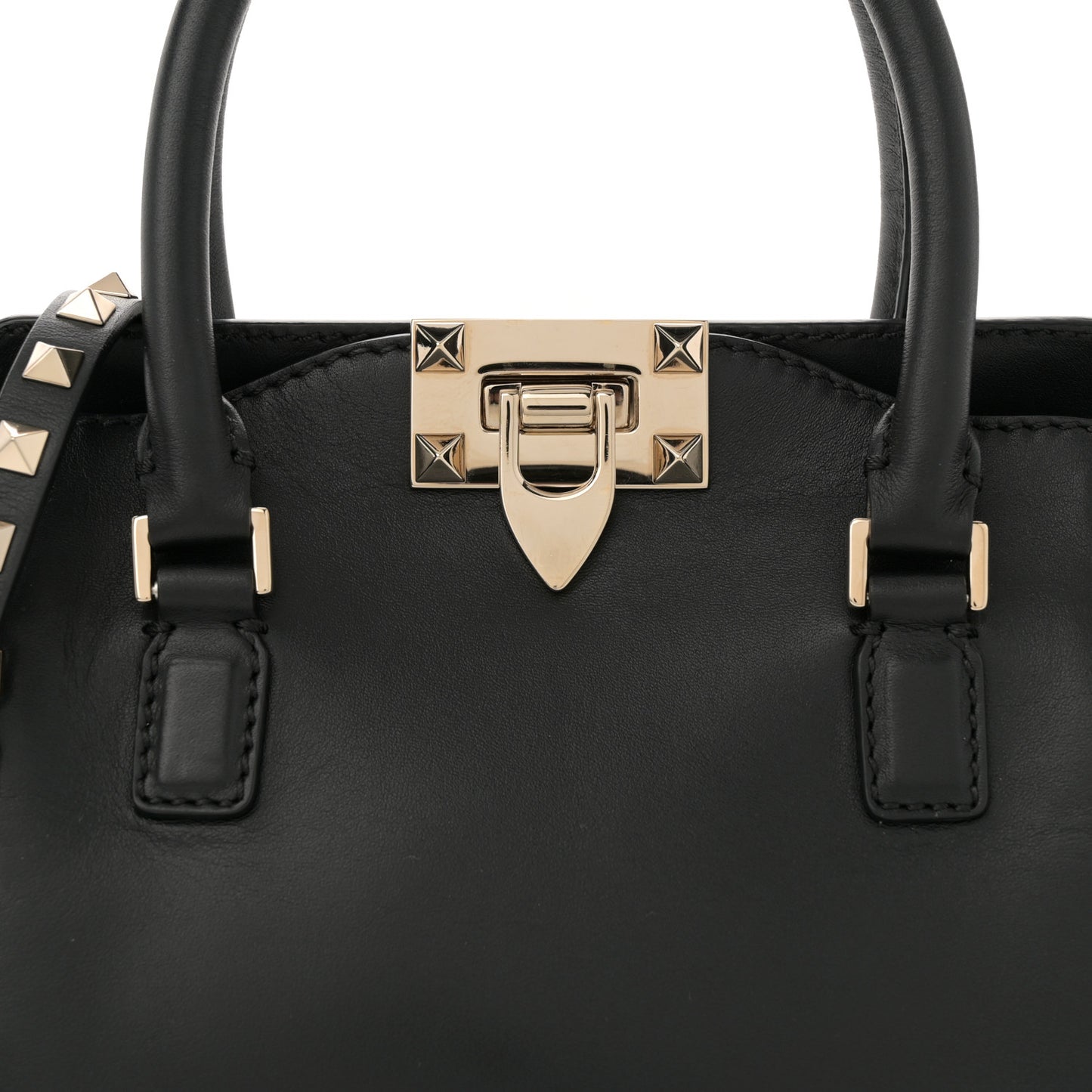 Vitello Mini Rockstud Double Handle Tote Black