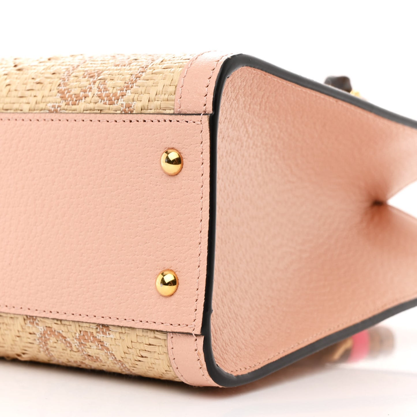 Raffia Textured Dollar Calfskin GG Monogram Small Diana Tote Bag Natural Wild Rose Fluorescent Fuchsia