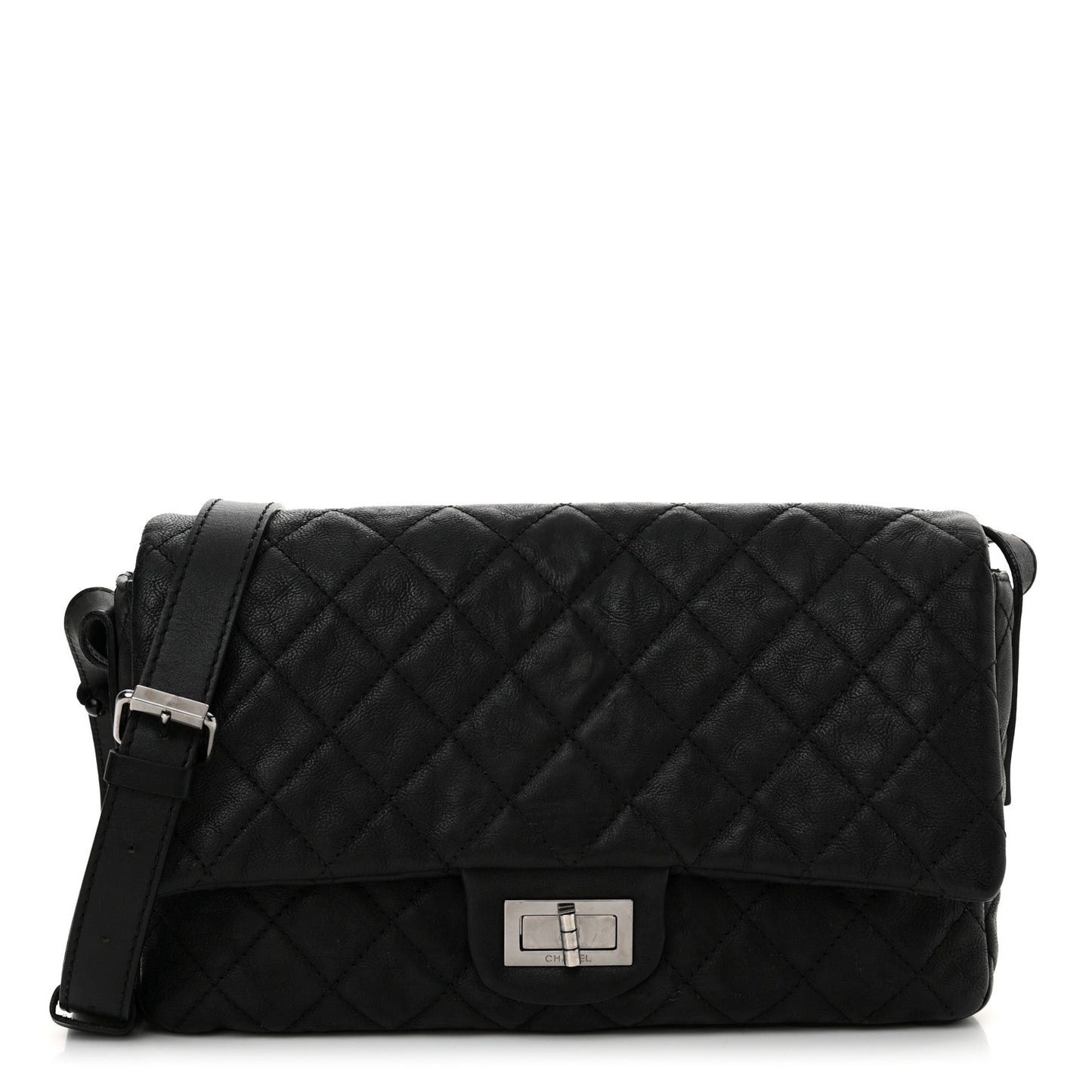 Calfskin Quilted Jumbo Easy Reissue Messenger Flap Black