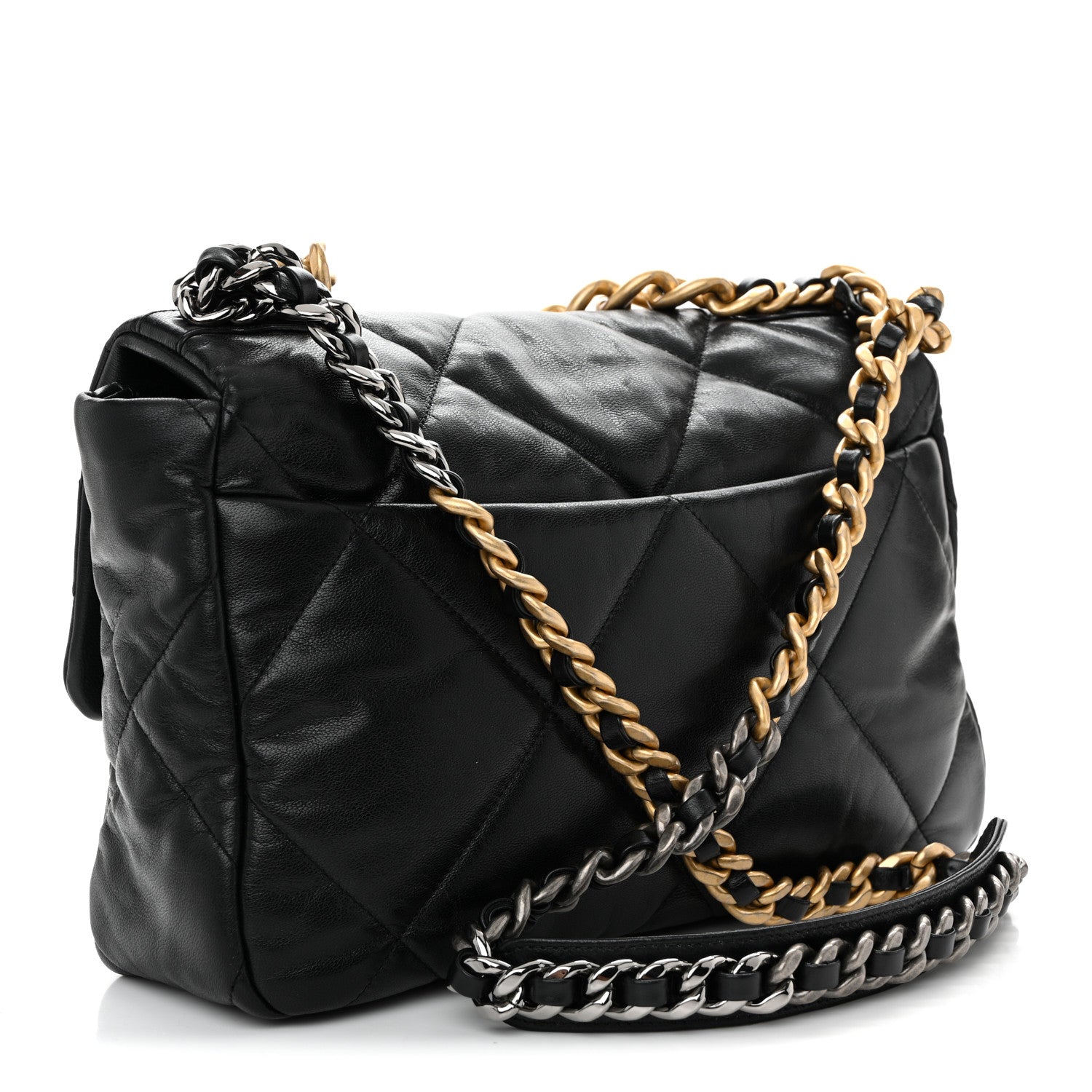 Chanel Shiny Goatskin Quilted Large Chanel 19 Flap Black 3 of 11