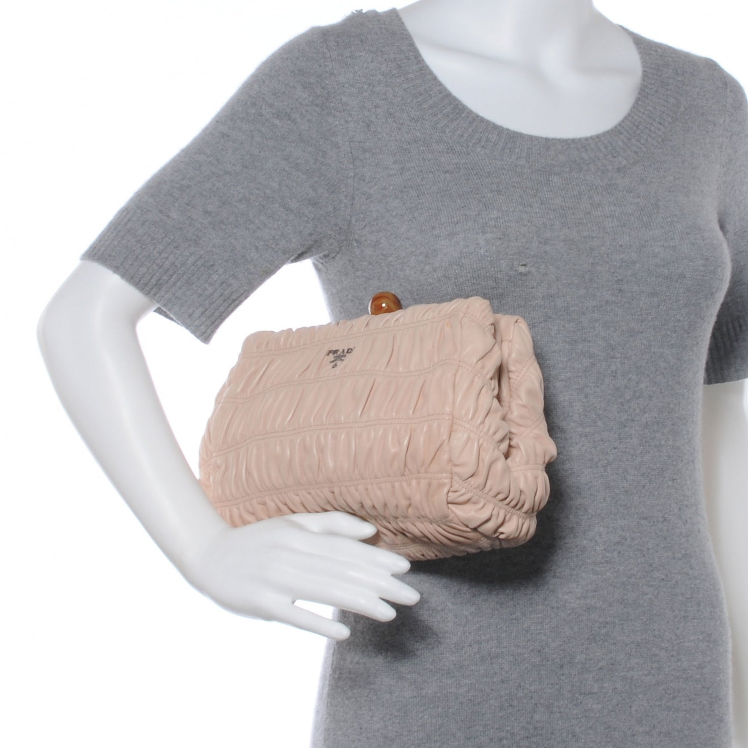 Prada Nappa Gaufre Ruched Clutch Cipria 2 of 8