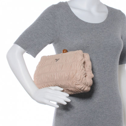 Prada Nappa Gaufre Ruched Clutch Cipria 2 of 8
