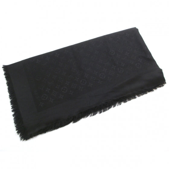 Silk Wool Monogram Shawl Black
