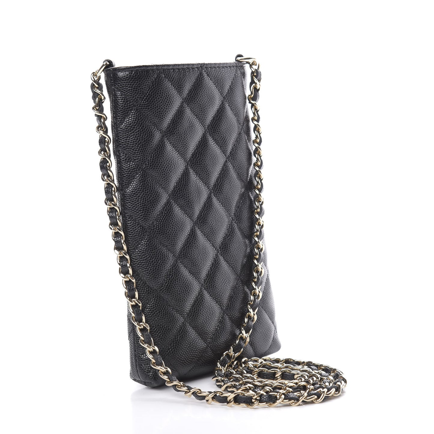 Caviar Quilted French New Wave Phone Holder With Chain Black