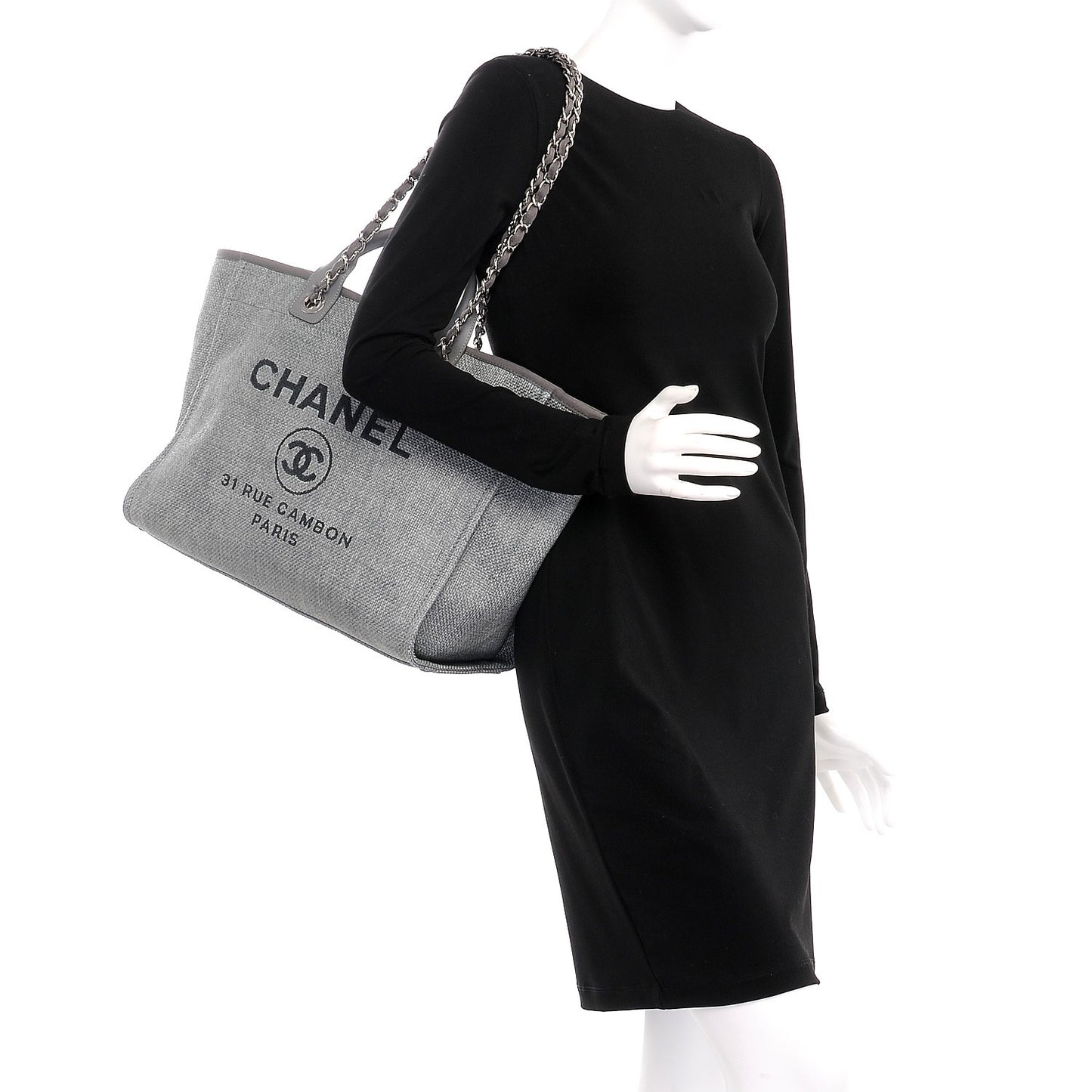 Woven Straw Raffia Large Deauville Tote Grey