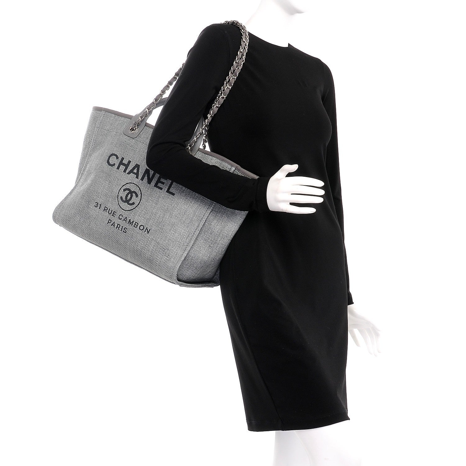 Chanel Woven Straw Raffia Large Deauville Tote Grey 2 of 7