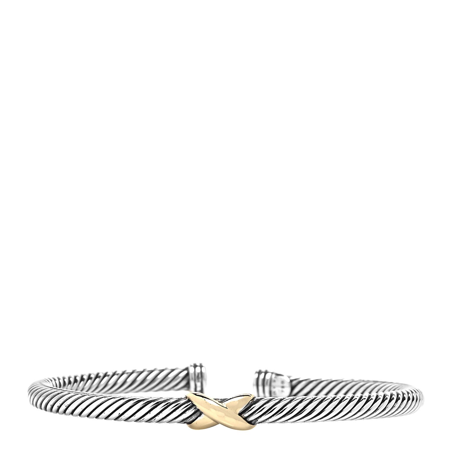 David Yurman Sterling Silver 18K Yellow Gold 4mm X Station Cable Bracelet 1 of 4
