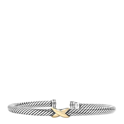 David Yurman Sterling Silver 18K Yellow Gold 4mm X Station Cable Bracelet 1 of 4