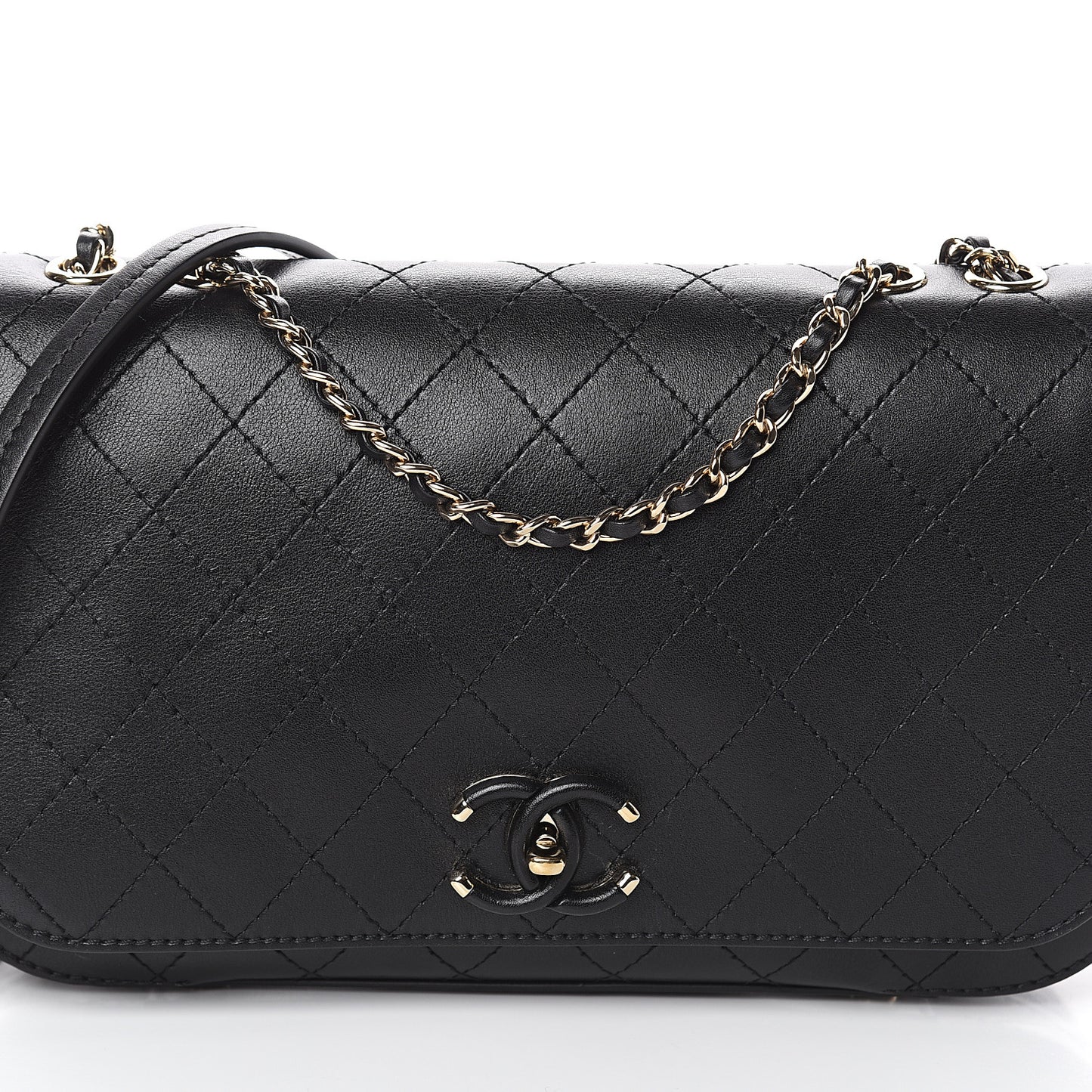 Calfskin Stitched CC Case Flap Bag Black