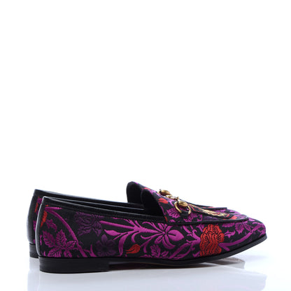 Gucci Floral Jacquard Womens Horsebit Jordaan Loafers 37 Black Begonia 4 of 9