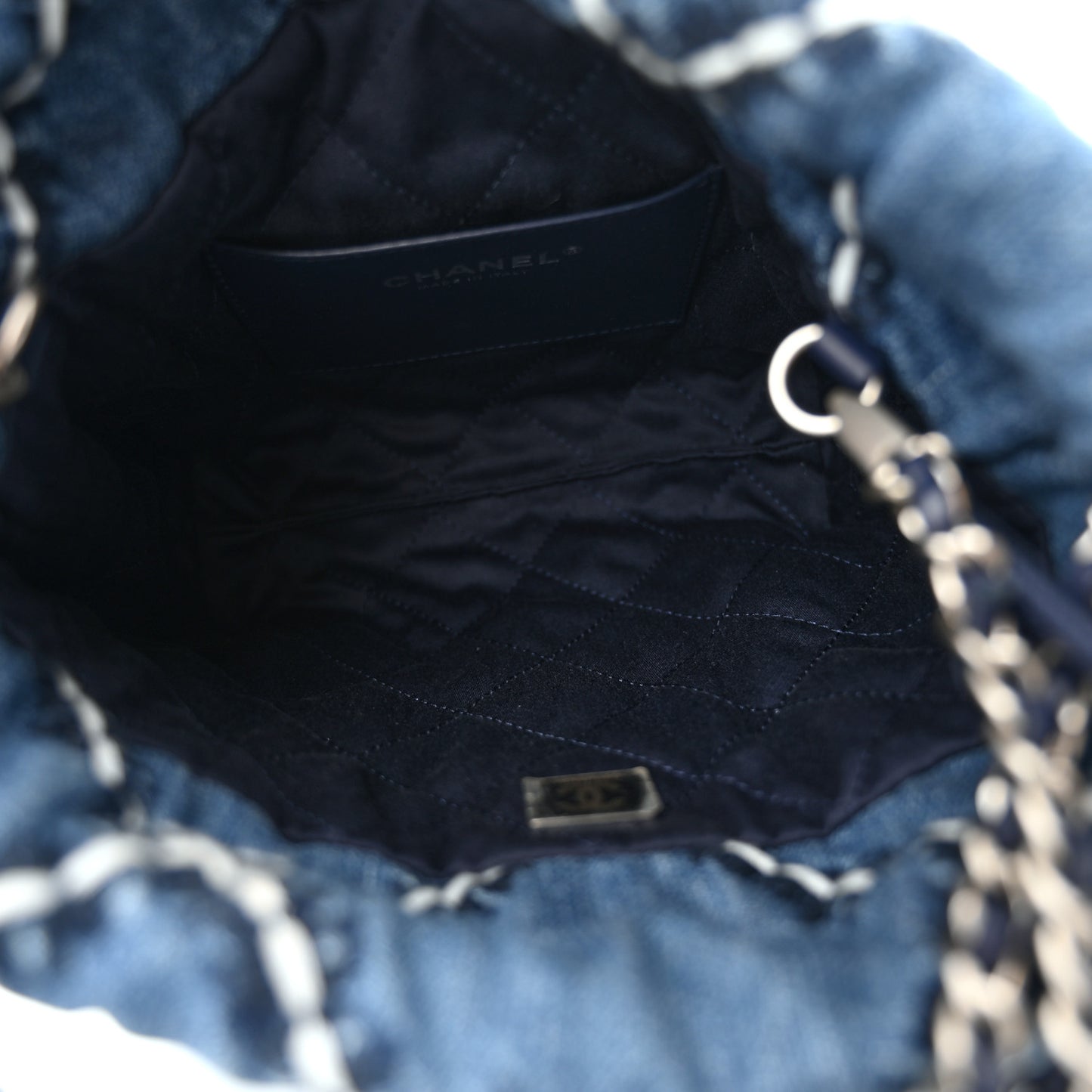 Denim Stitched Quilted Mini Chanel 22 Blue