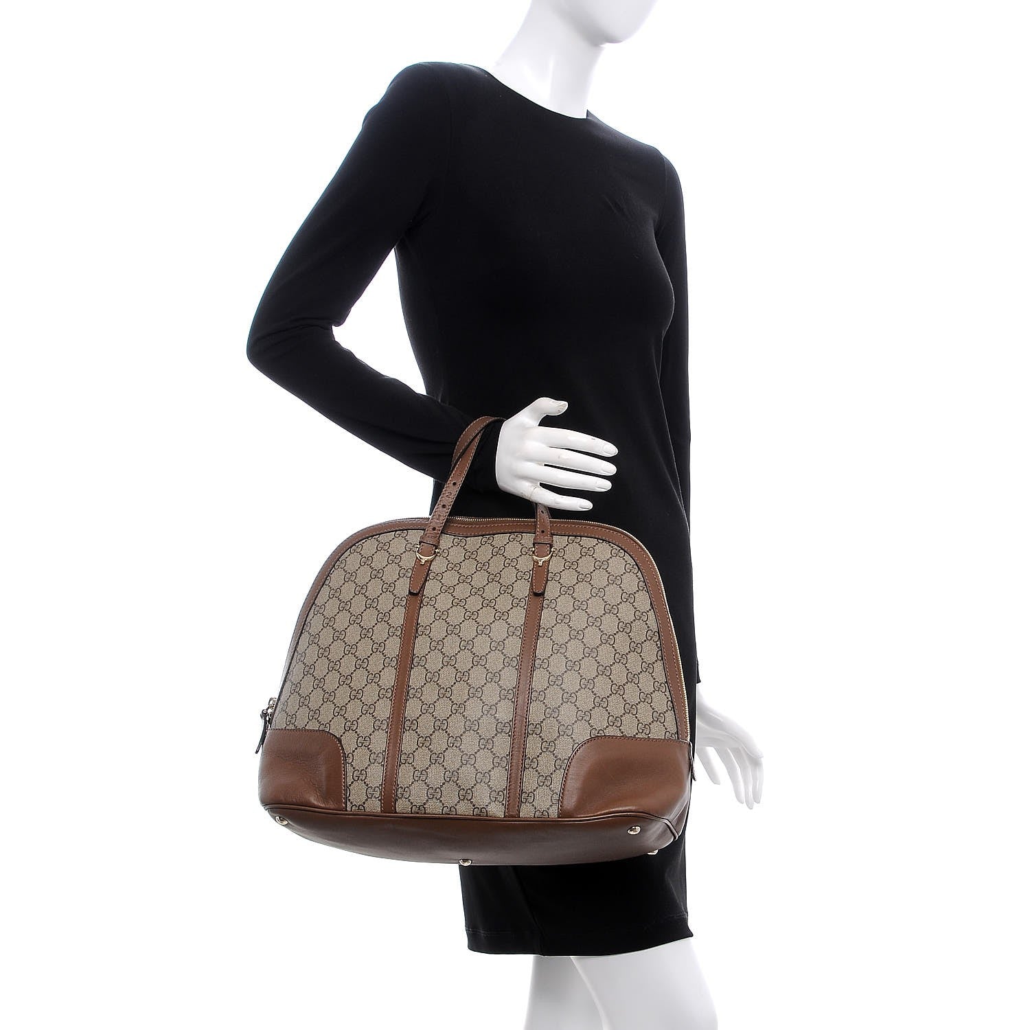 Gucci GG Supreme Monogram Margaux Calfskin Large Nice Top Handle Dome Bag Beige Ebony Acero 2 of 12
