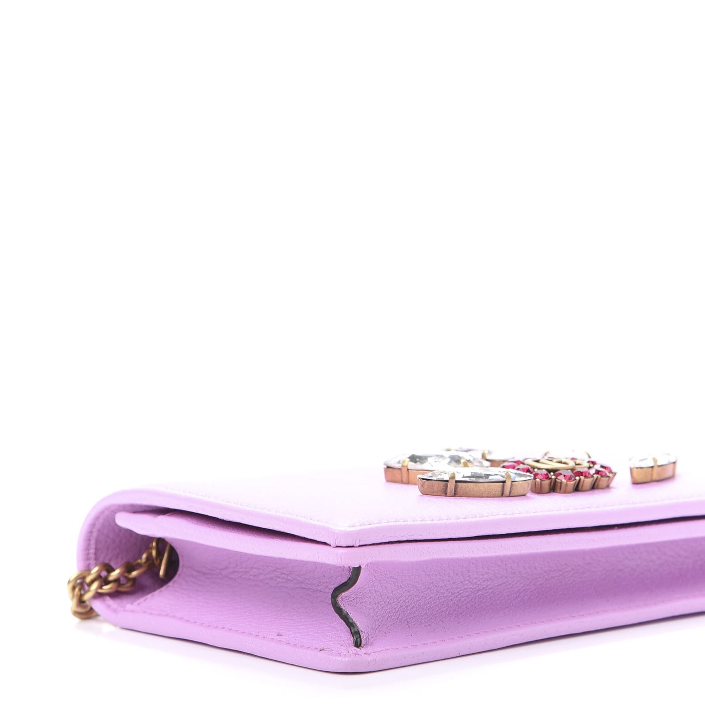 Calfskin Marquise Crystals Mini GG Chain Wallet Malva