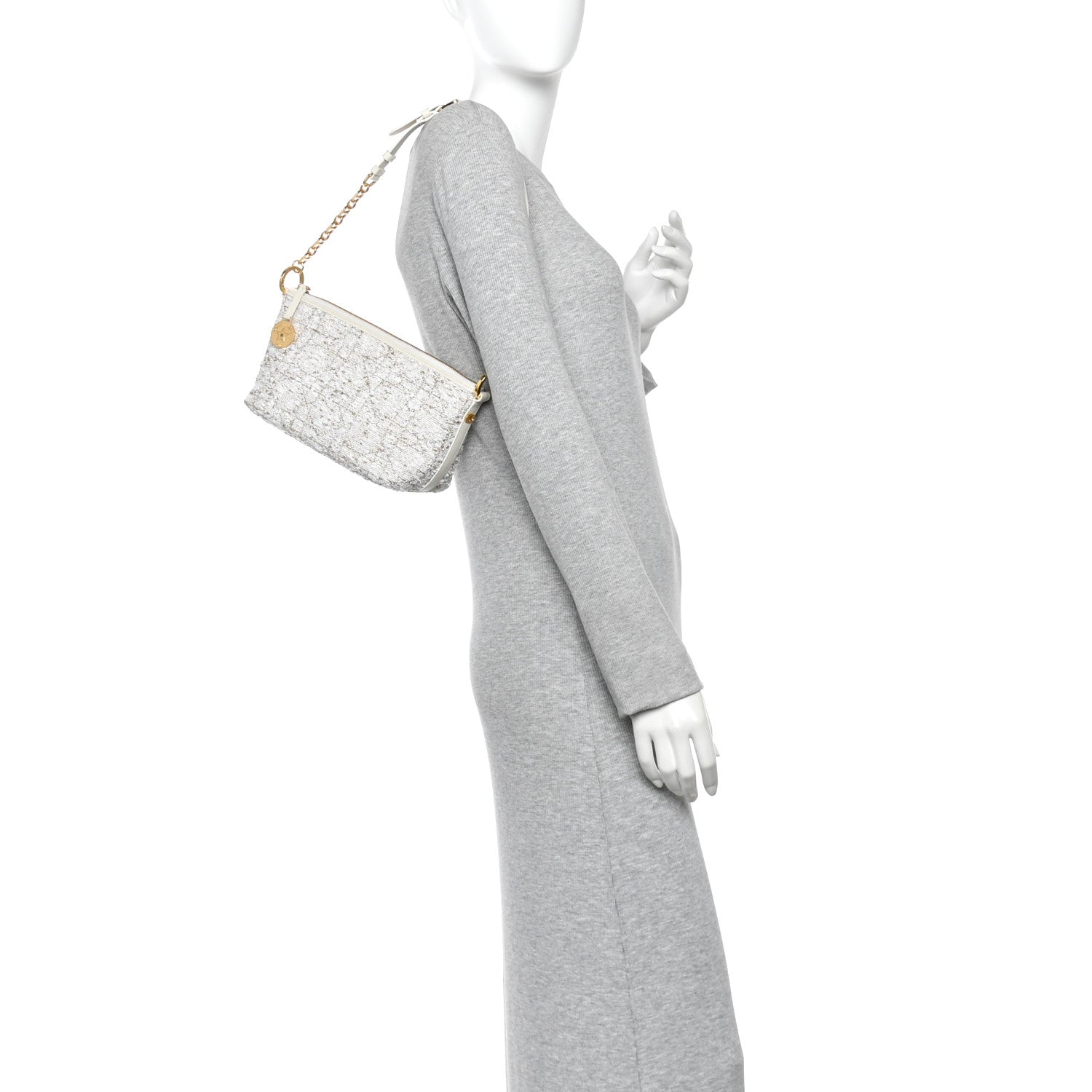 Christian Dior Tweed Cannage DiorStar Hobo Bag White Gold 2 of 10