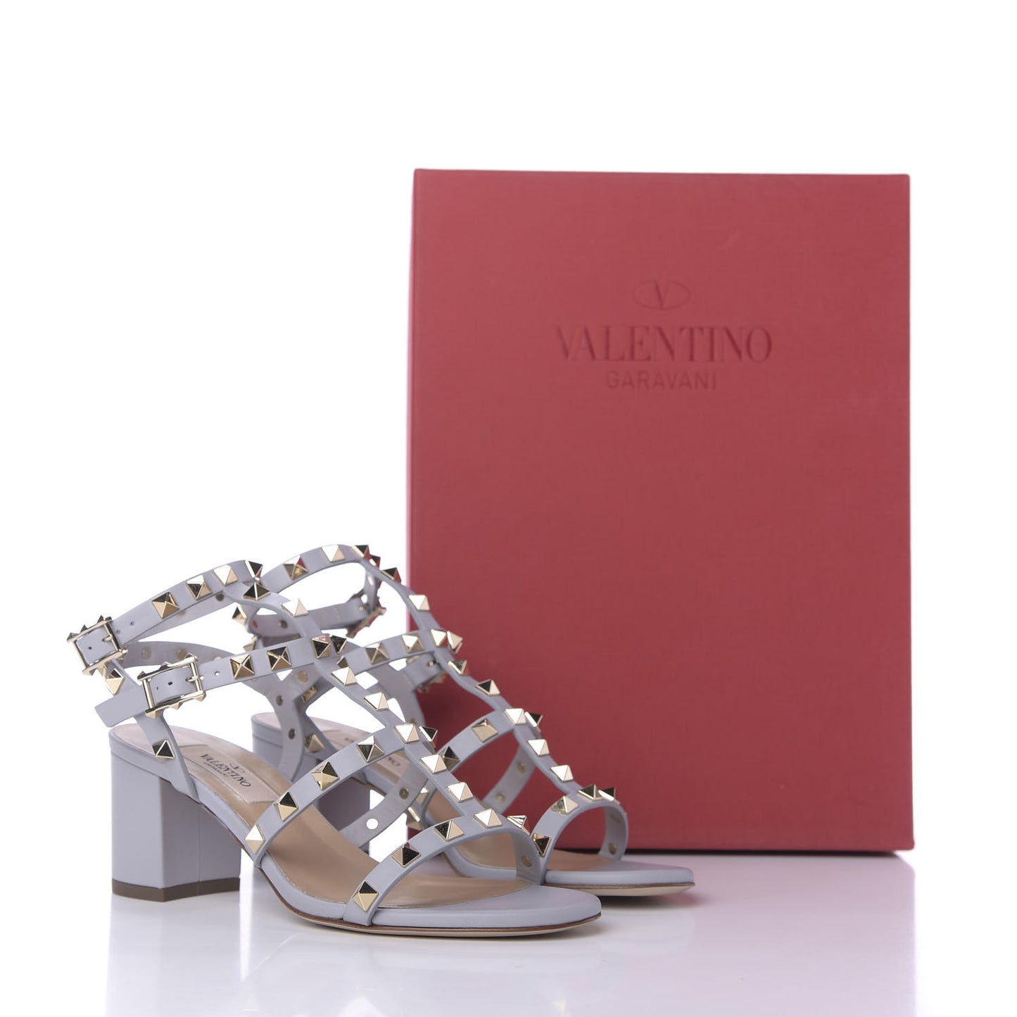 Calfskin Rockstud 60mm City Sandals 35 Pastel Grey