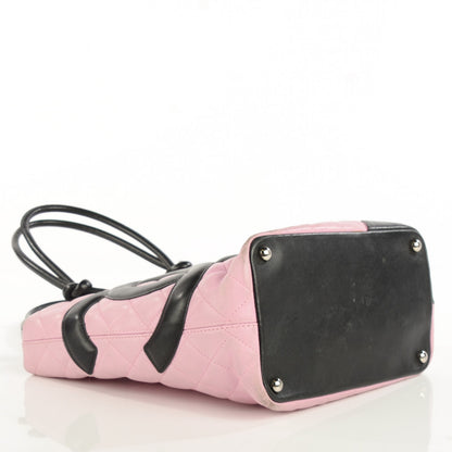 Chanel Calfskin Quilted Small Cambon Tote Pink Black 4 of 9