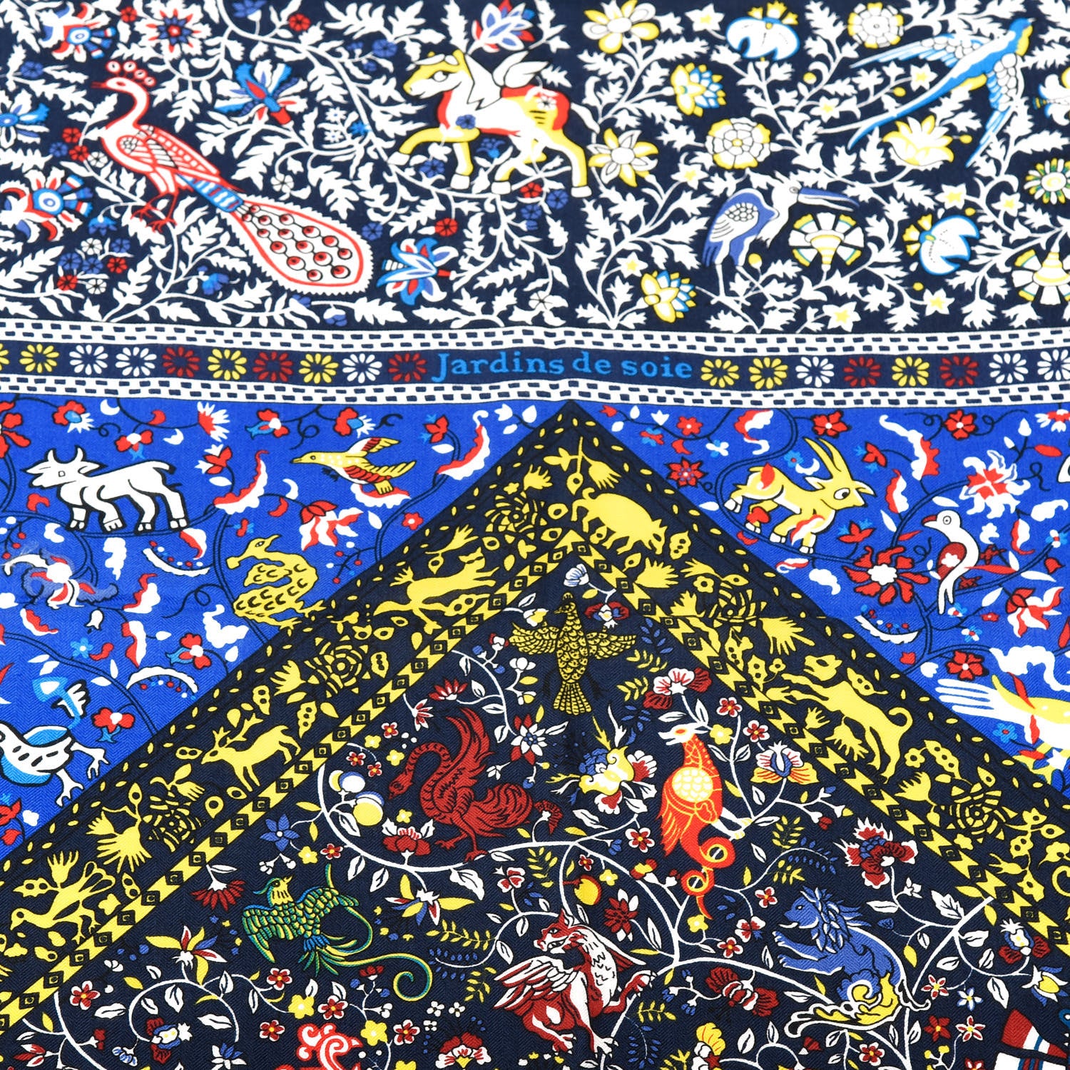 Hermes Cashmere Silk Jardins De Soie Shawl 140 Marine Jaune Vif 2 of 5