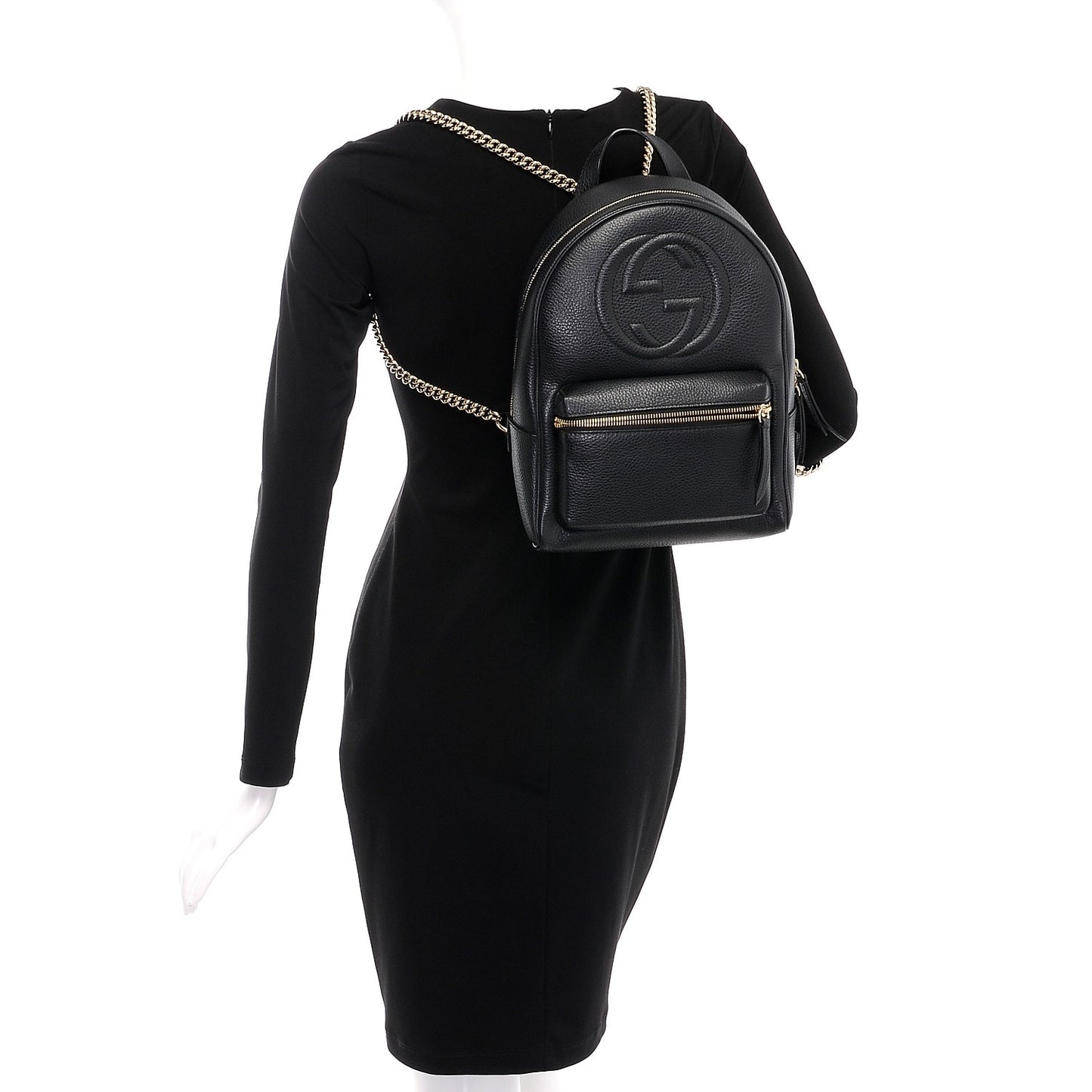 Pebbled Calfskin Soho Chain Backpack Black
