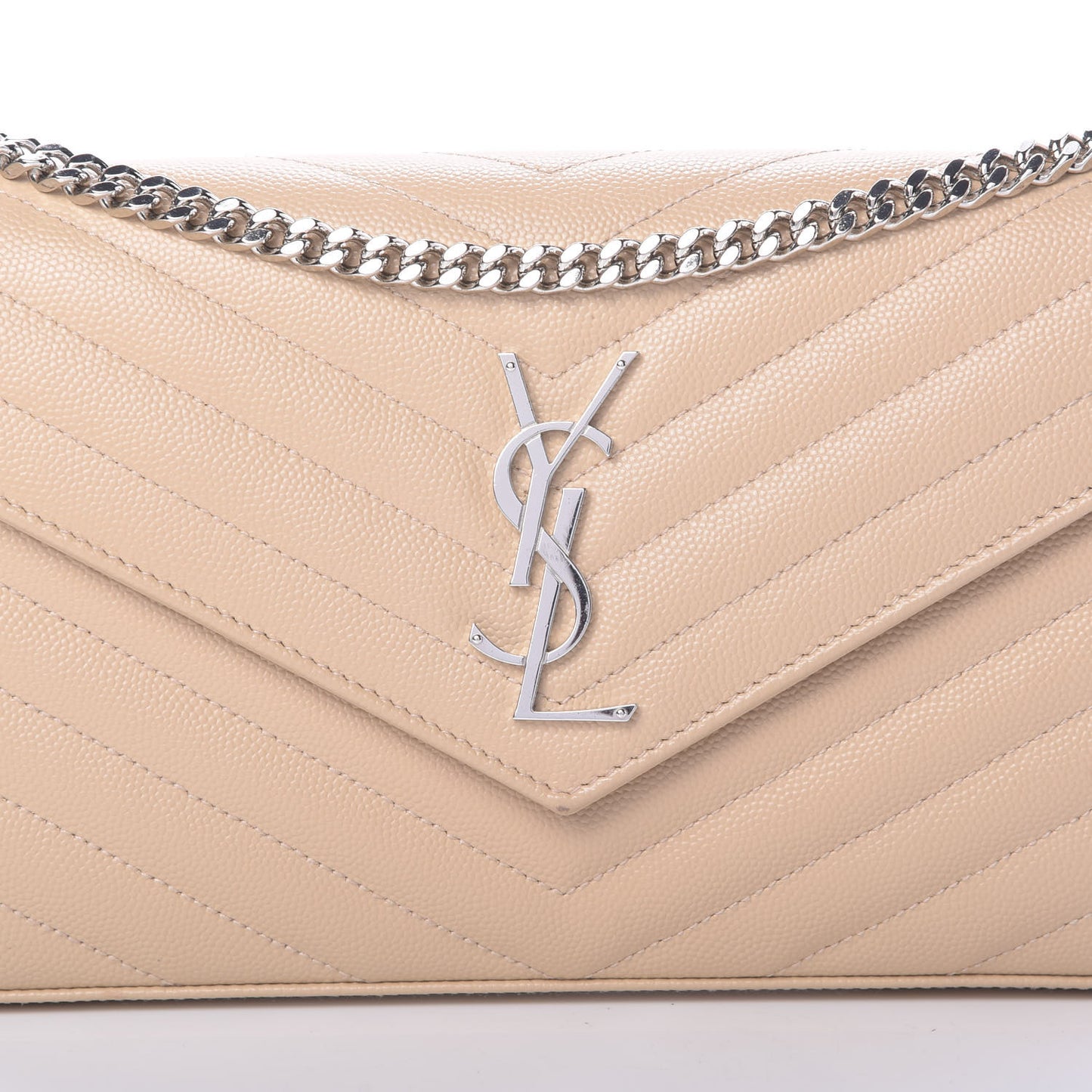 Grain De Poudre Matelasse Chevron Monogram Chain Wallet Nude Powder