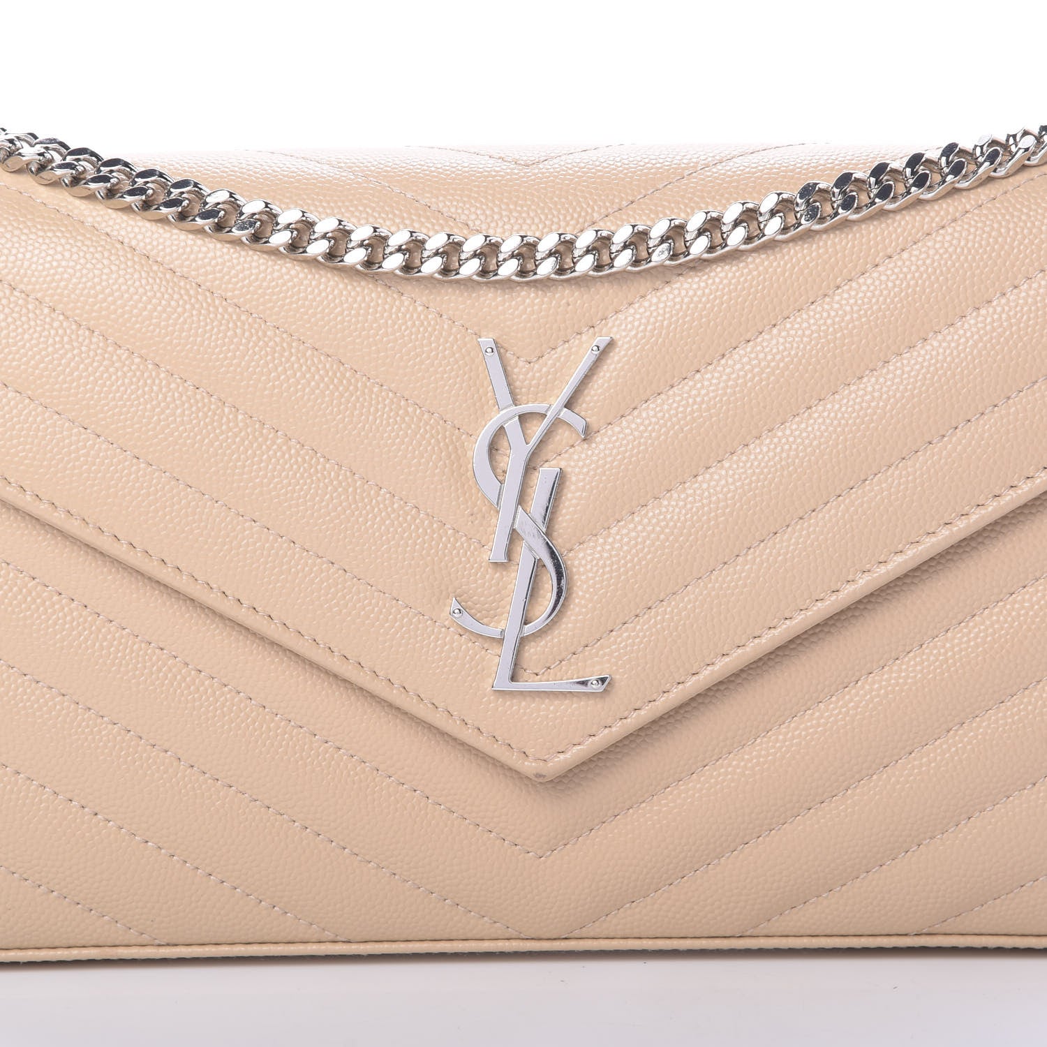 Saint Laurent Grain De Poudre Matelasse Chevron Monogram Chain Wallet Nude Powder 8 of 12