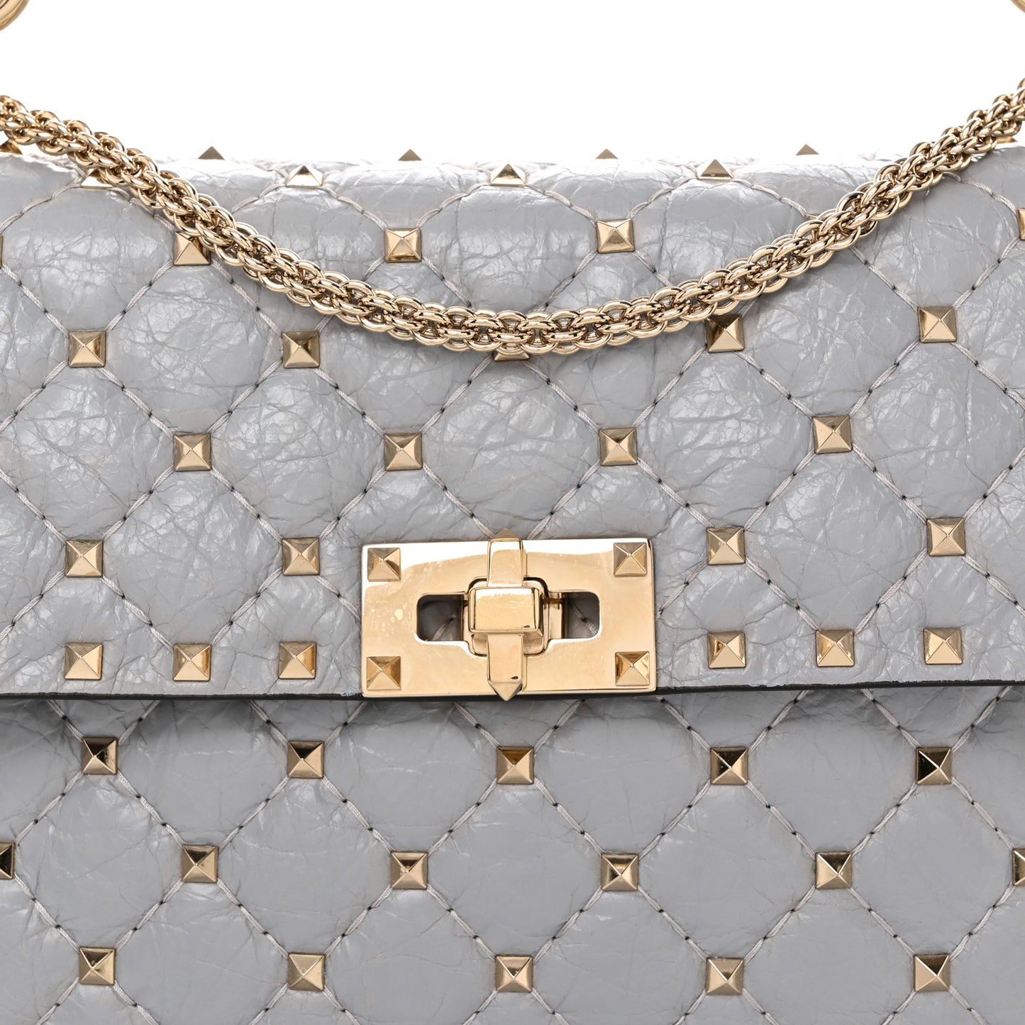 Craquele Nappa Medium Rockstud Spike Shoulder Bag Pastel Grey