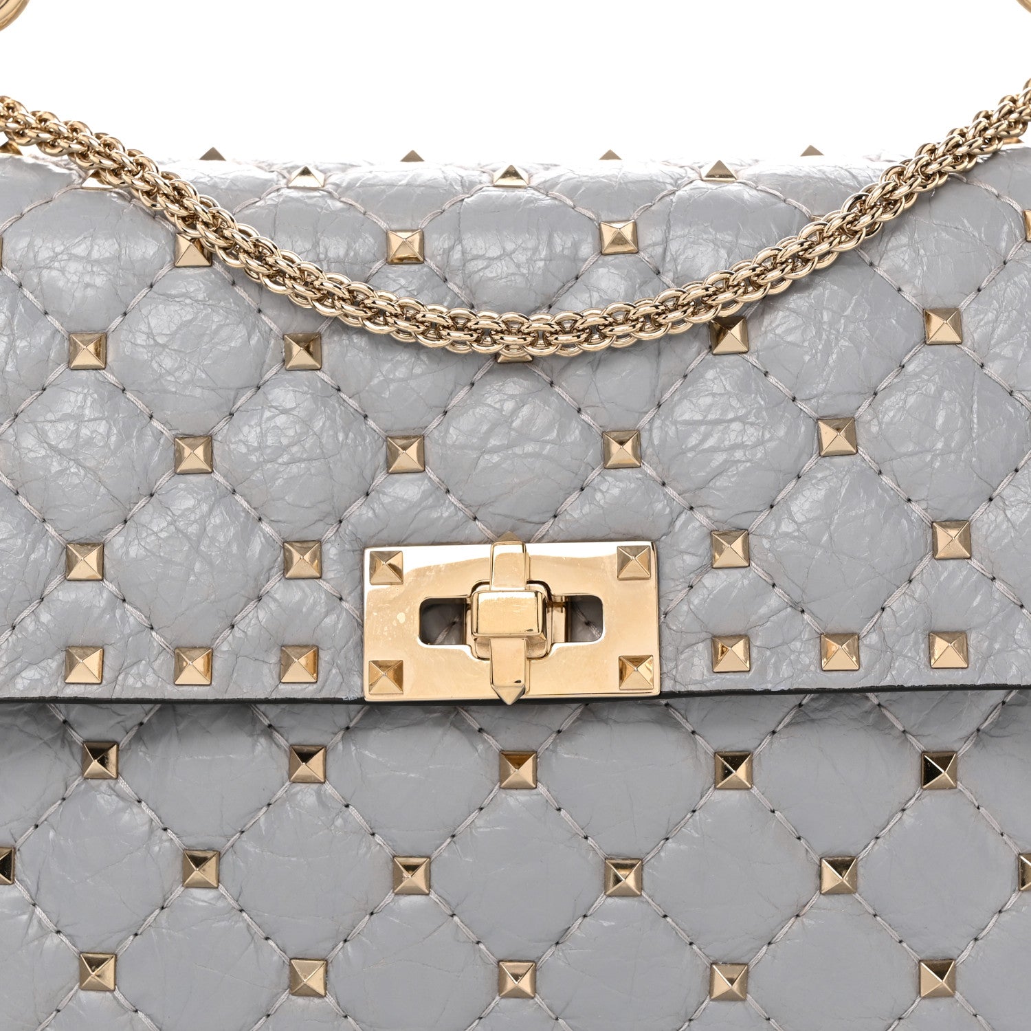 Valentino Garavani Craquele Nappa Medium Rockstud Spike Shoulder Bag Pastel Grey 8 of 10