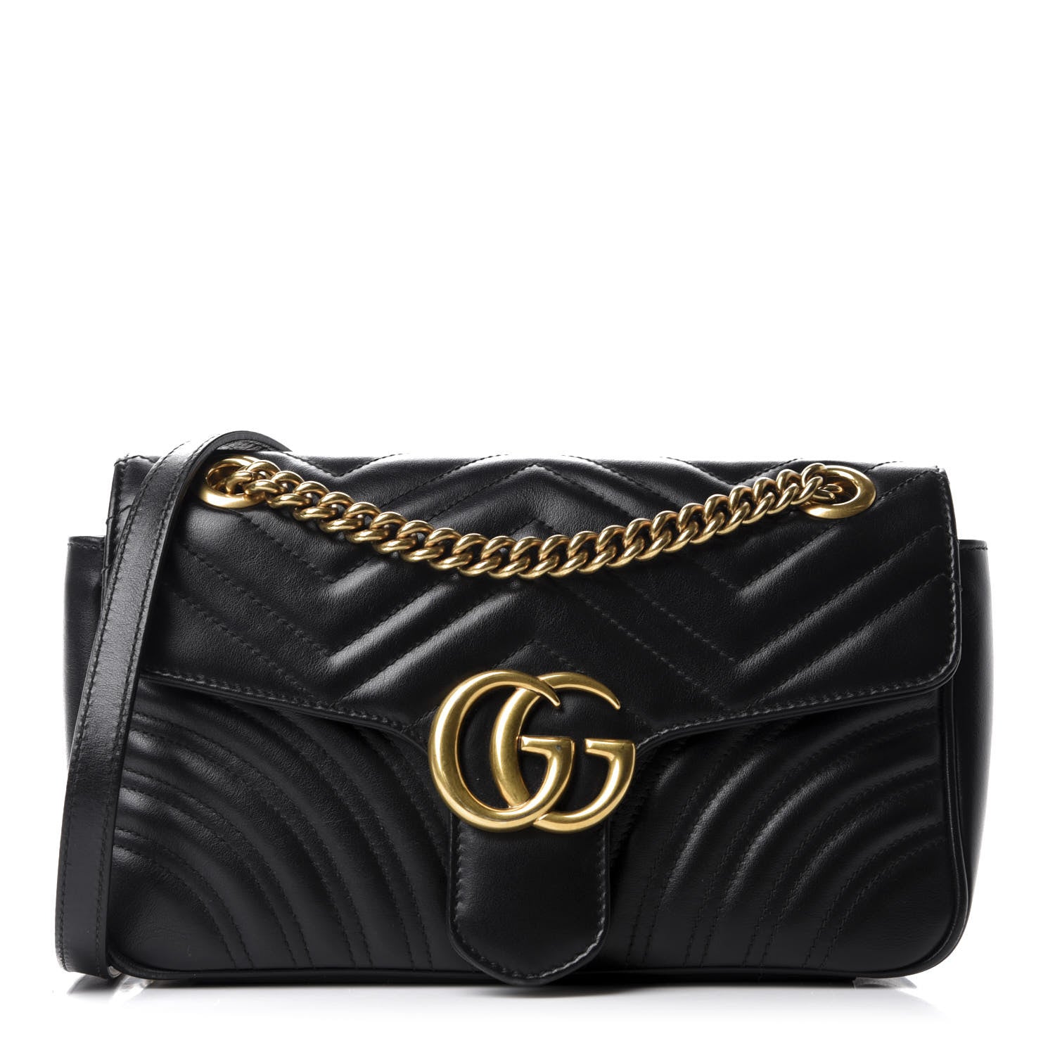 Gucci Calfskin Matelasse Small GG Marmont Shoulder Bag Black 1 of 10