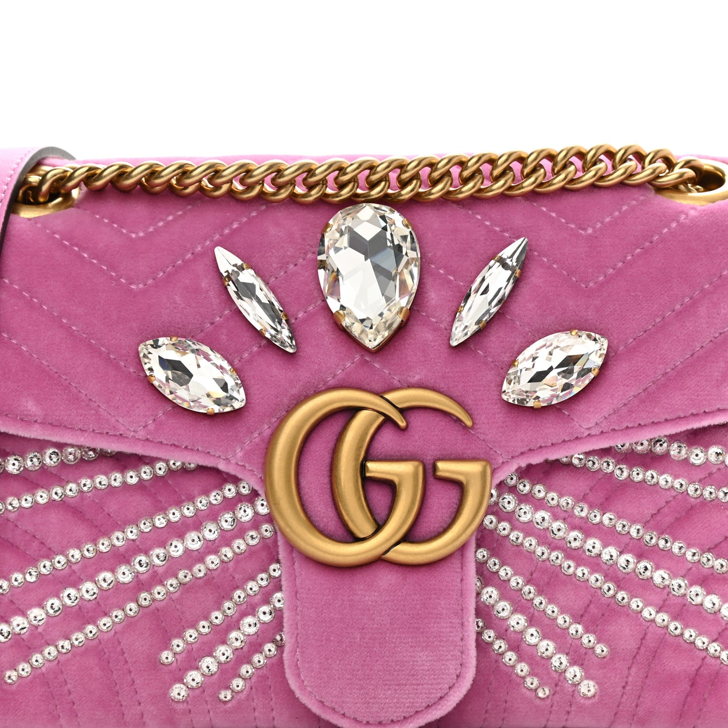 Velvet Matelasse Marquise Crystals Embroidered Small GG Marmont Shoulder Bag Malva