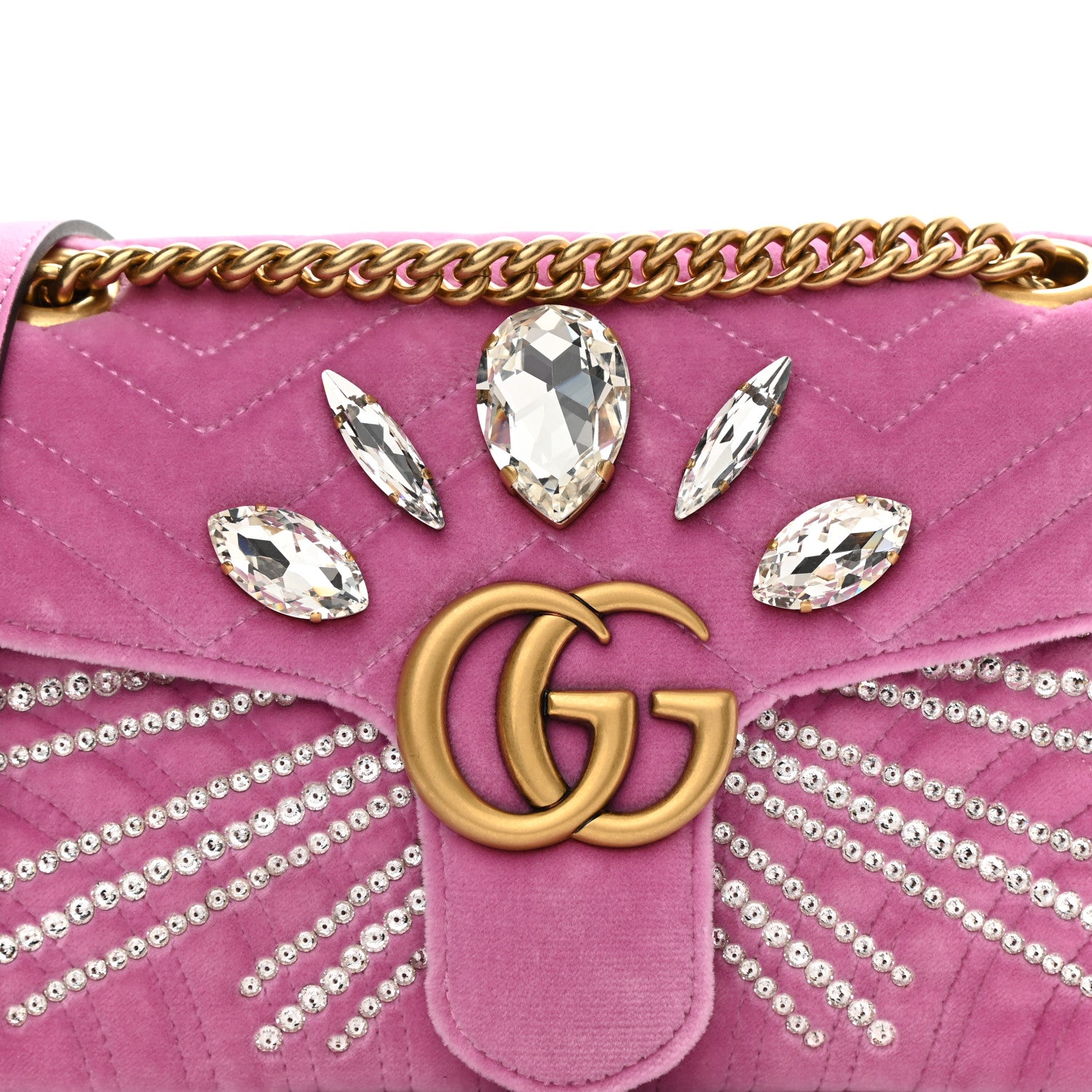 Gucci Velvet Matelasse Marquise Crystals Embroidered Small GG Marmont Shoulder Bag Malva 8 of 10