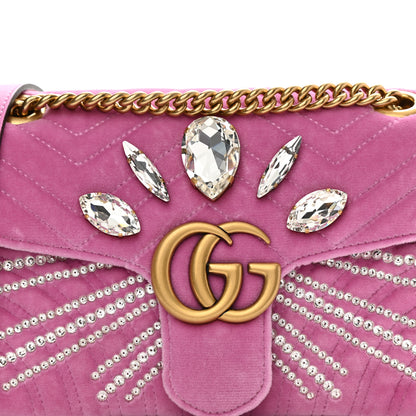 Gucci Velvet Matelasse Marquise Crystals Embroidered Small GG Marmont Shoulder Bag Malva 8 of 10