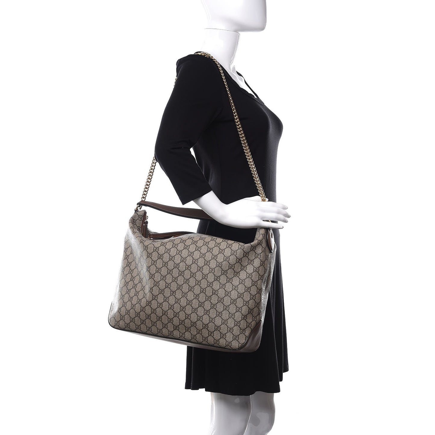 GG Supreme Monogram Large Linea A Hobo Light Brown