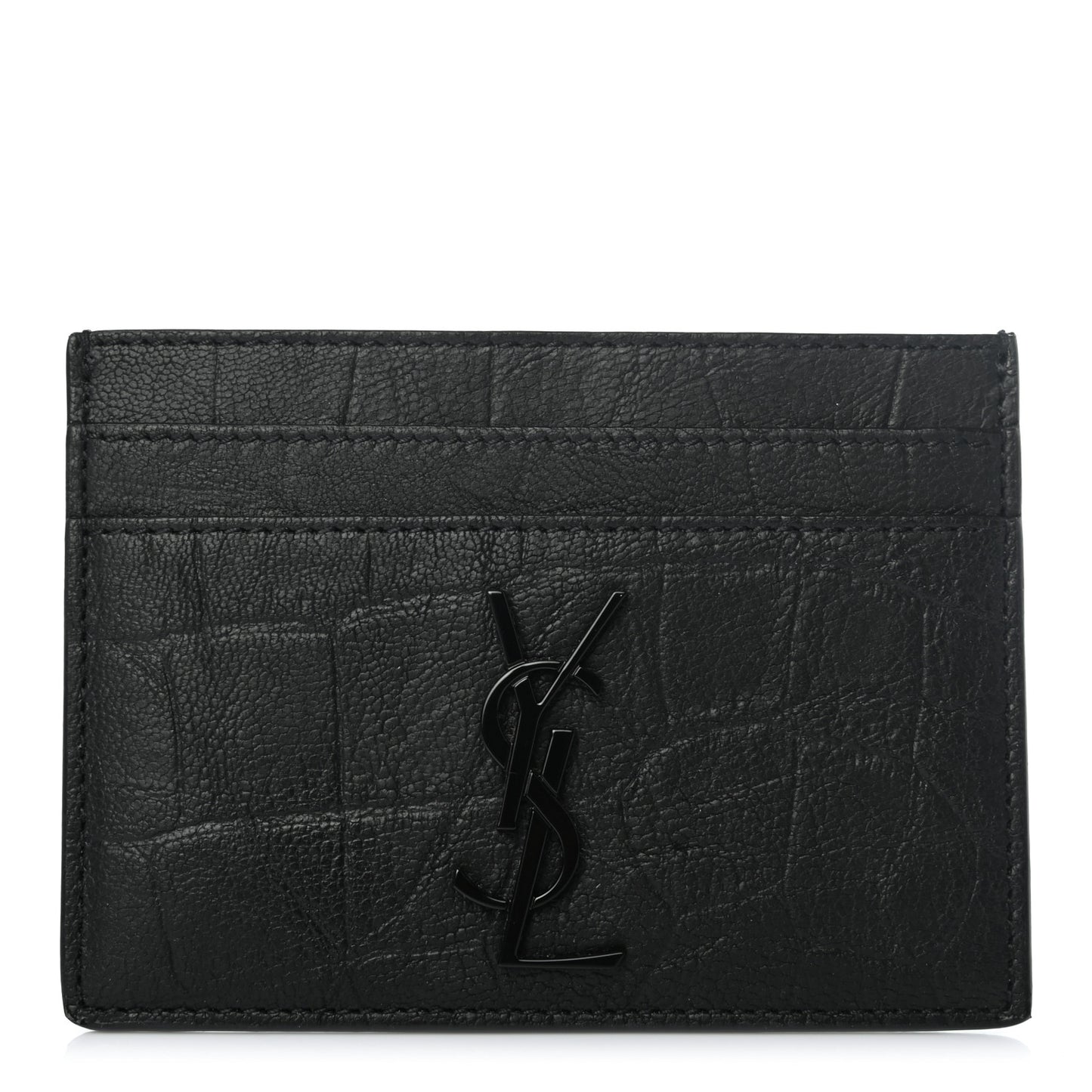 Calfskin Crocodile Embossed Monogram Credit Card Case Black