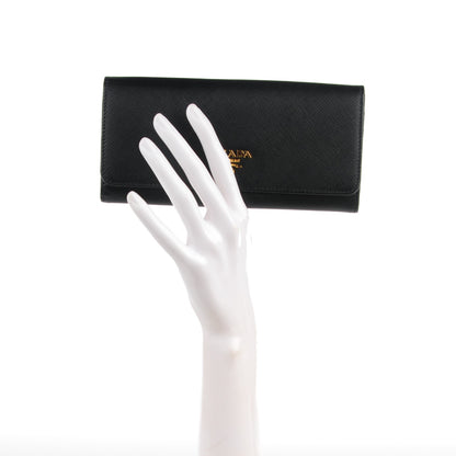 Prada Saffiano Metal Continental Flap Wallet Nero Black 2 of 7