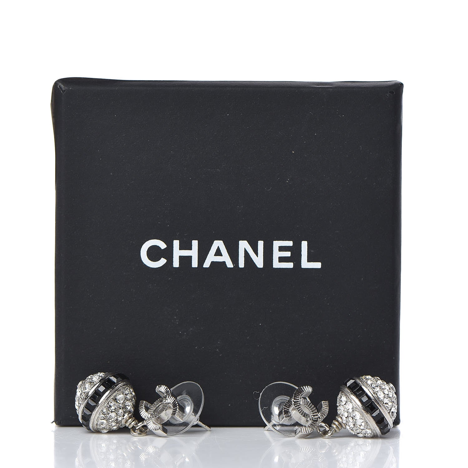 Chanel Crystal CC Drop Earrings Black Silver 5 of 5