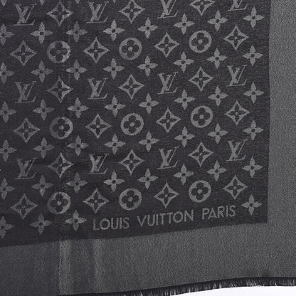 Louis Vuitton Silk Lurex Wool Monogram Shine Shawl Black 2 of 4