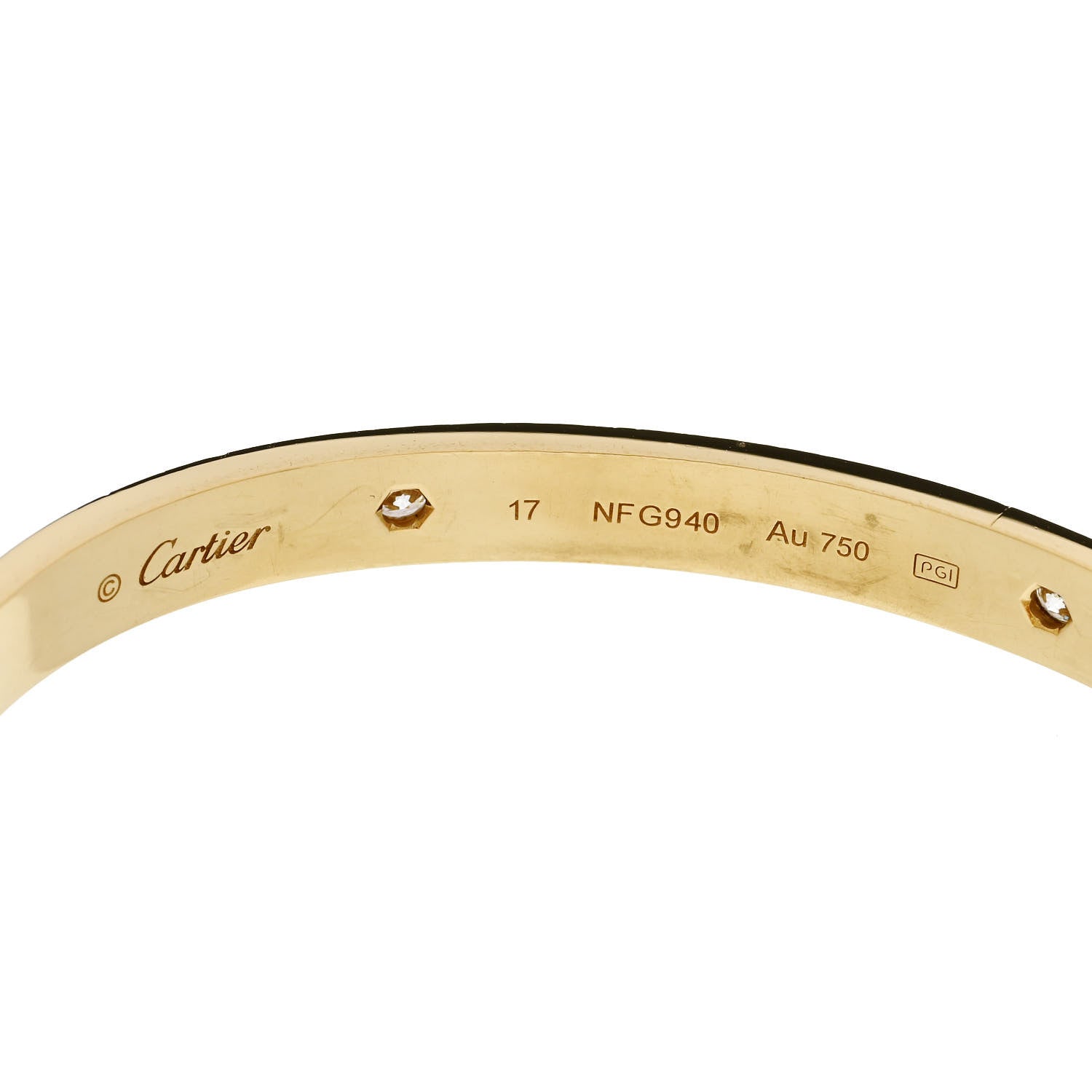 Cartier 18K Yellow Gold 4 Diamond LOVE Bracelet 17 7 of 9