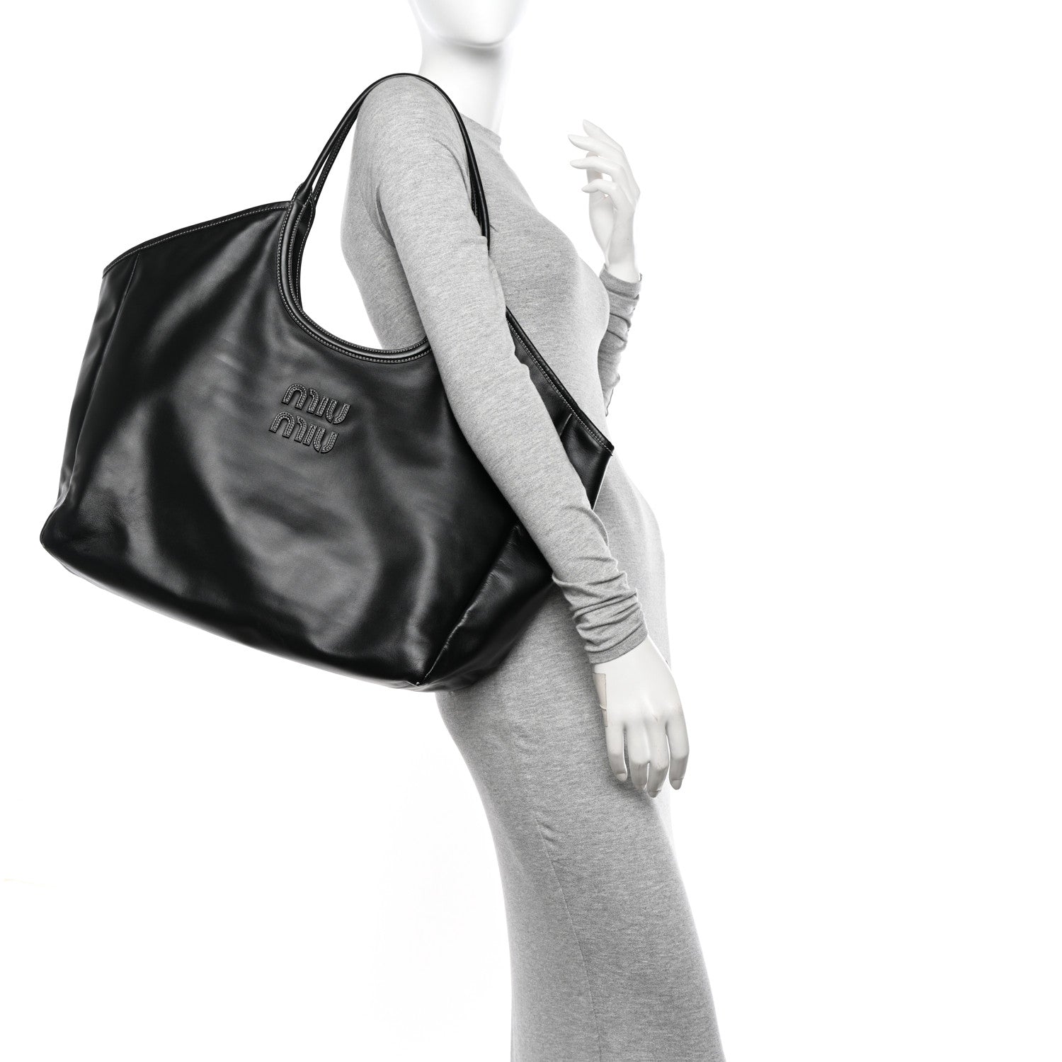 Miu Miu Nappa Large Ivy Tote Bag Black 2 of 17