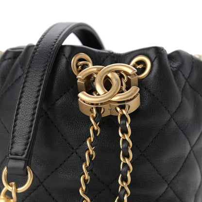 Chanel Calfskin Quilted Pearl Mini About Pearls Drawstring Bucket Bag Black 9 of 11