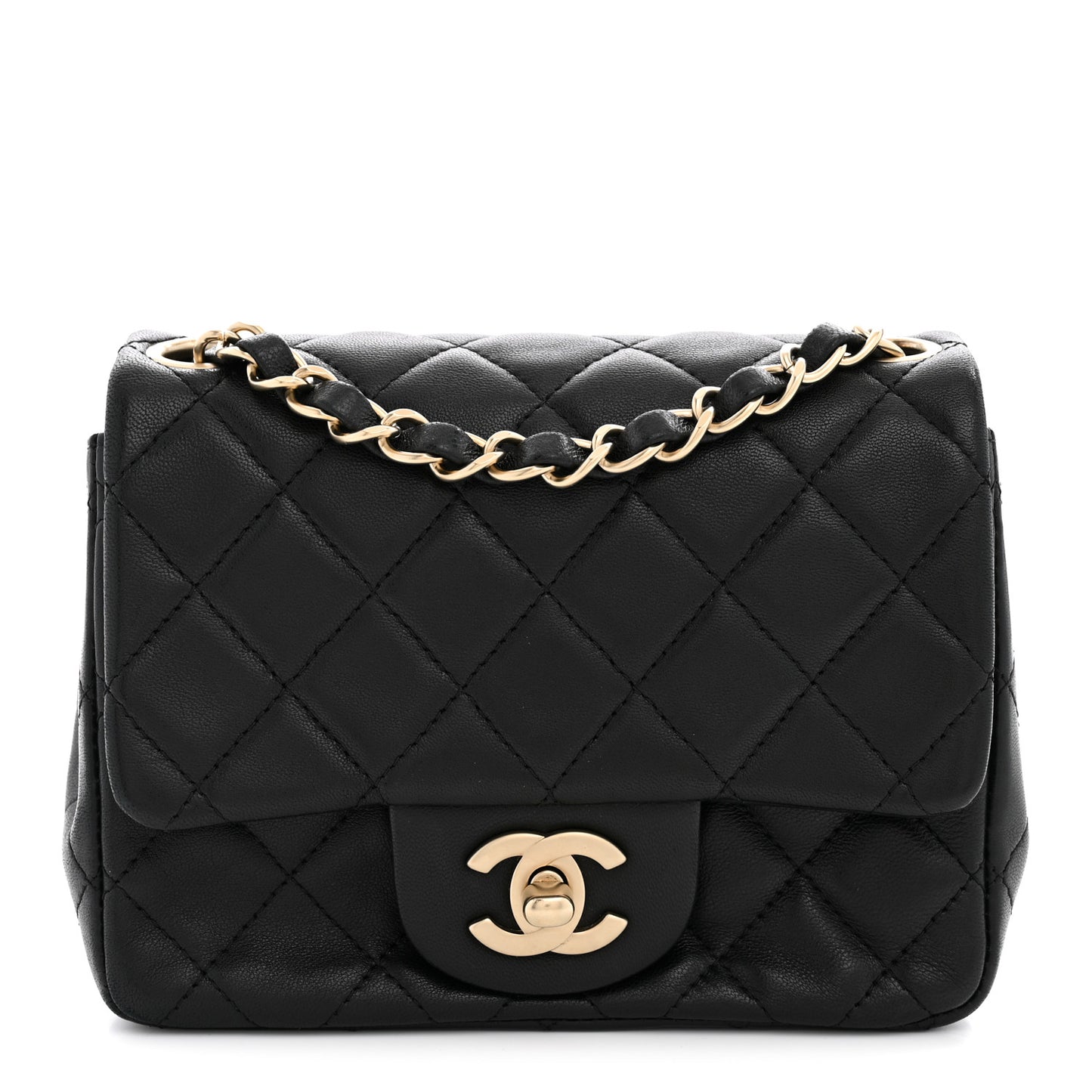 Lambskin Quilted Mini Square Flap Black