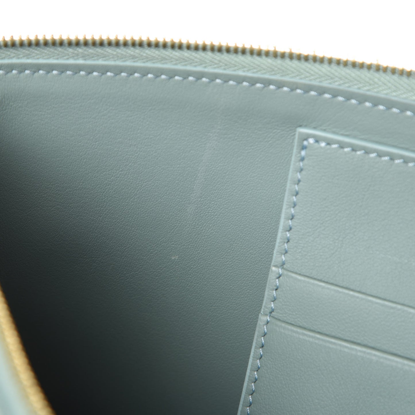 Plastic Bag with Cloudy Lambskin Solo Zip Pouch Clutch Celadon