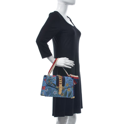 Gucci Shangai Calfskin Web New Flora Small Sylvie Shoulder Bag Azure 2 of 7