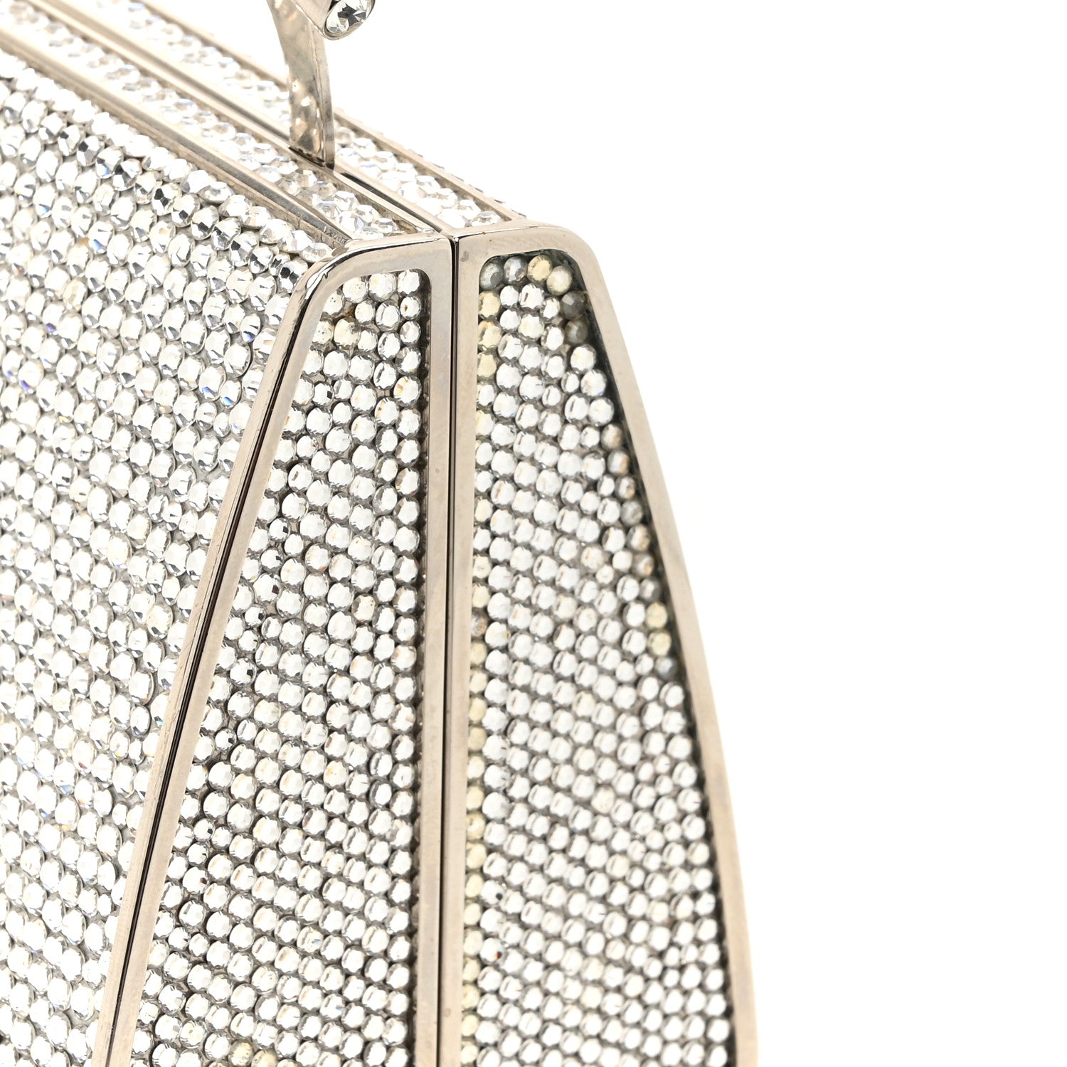 Judith Leiber Swarovski Crystal Top Handle Minaudiere Clutch Silver 15 of 16
