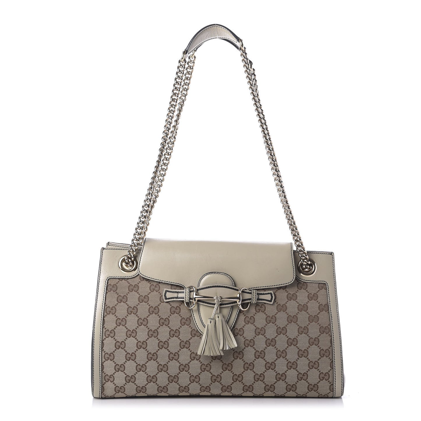 Monogram Margaux Calfskin Large Emily Chain Shoulder Bag Beige Ebony Mystic White